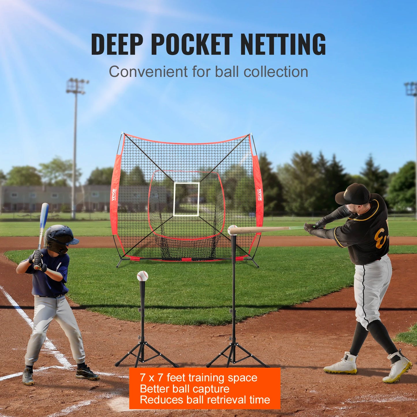 VEVOR 7x7 ft Baseball Softball Practice Net Hitting Catching Pitching Baseball Training Aids