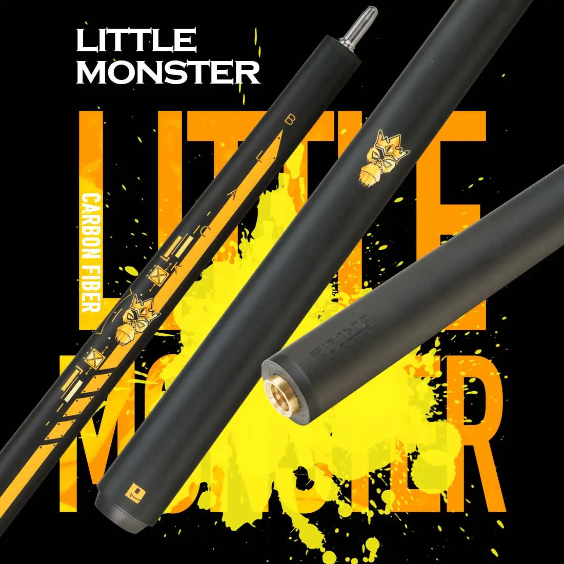 2 in 1 Little Monster 58" Black Evil Carbon Break Punch Billiard Pool Cue Stick