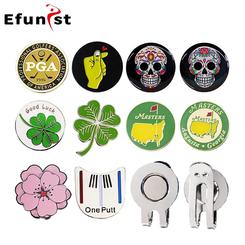 1Pcs Golf Ball Marker Golf Cap Clips With Magnet Mark Golf Ball Position Removable Metal Various Styles Men Women Drop Ship