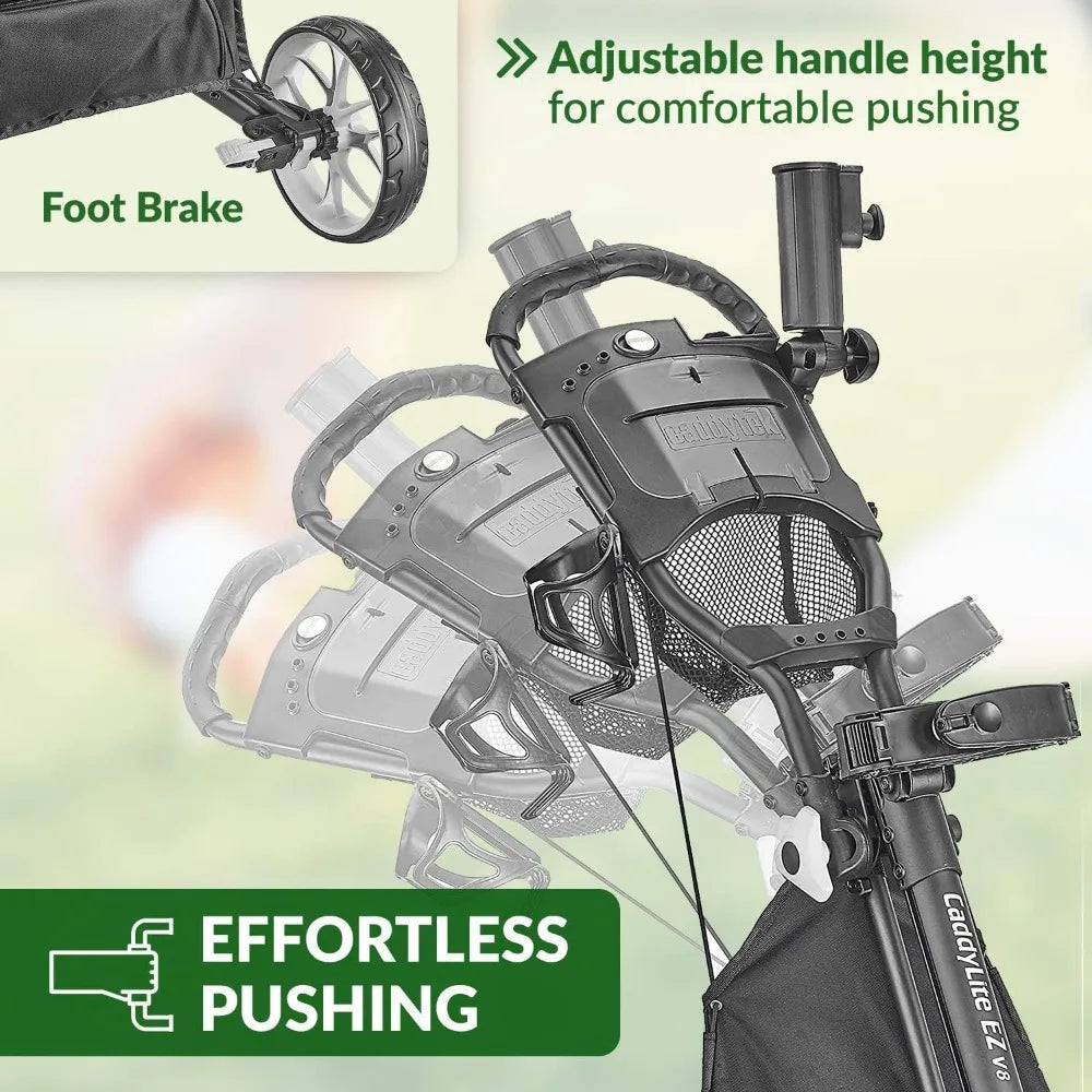 4 Wheel Golf Push Cart 1-Click Folding Trolley - Lightweight,
