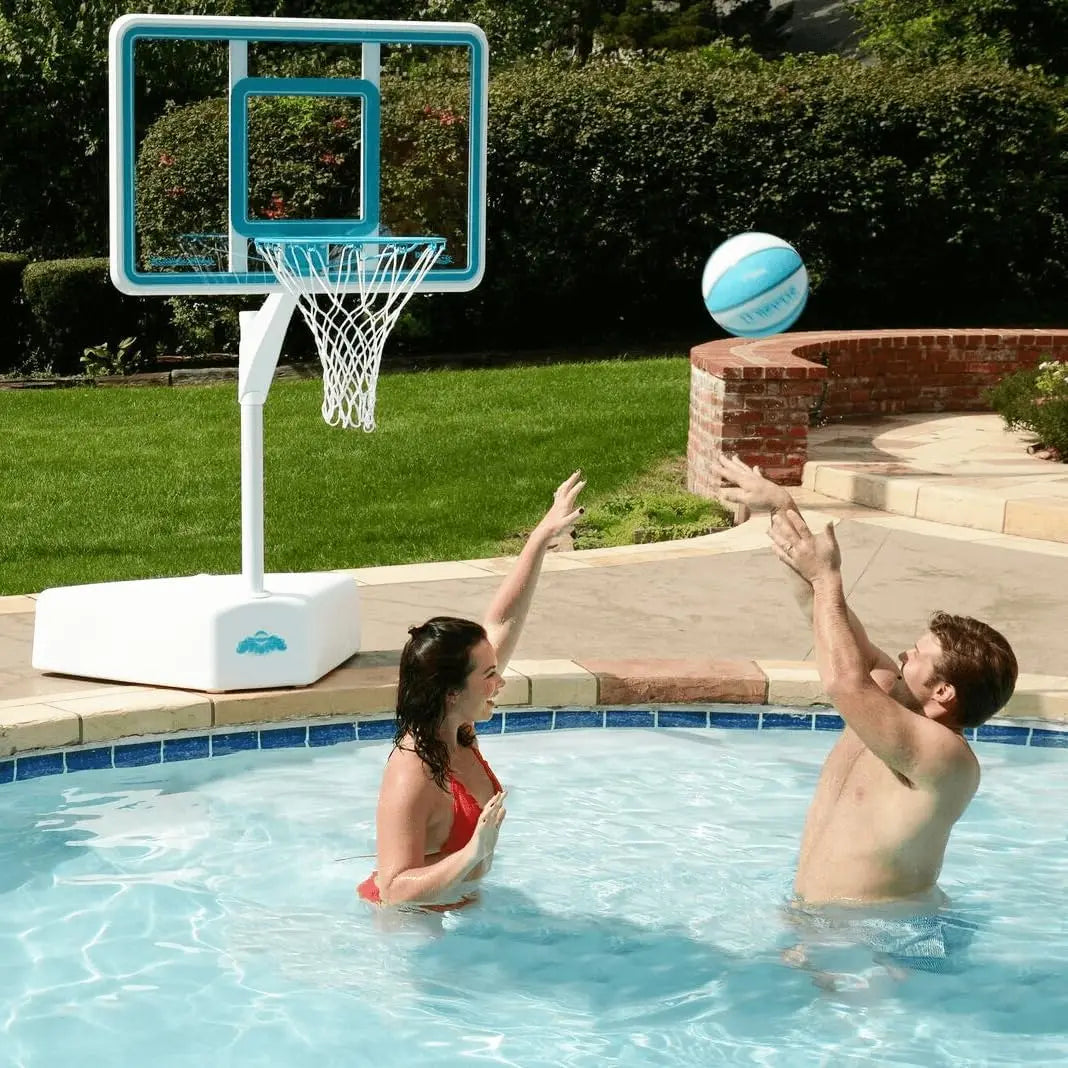 Splash & Shoot Outdoor Adjustable Height Swimming Pool Basketball Hoop w/Ball, Base,