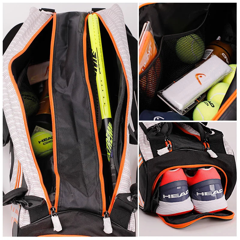 Tennis Rackets Bag Large Capacity 3-6 Pieces Tennis Badminton Gym bag Separated Shoes Bag