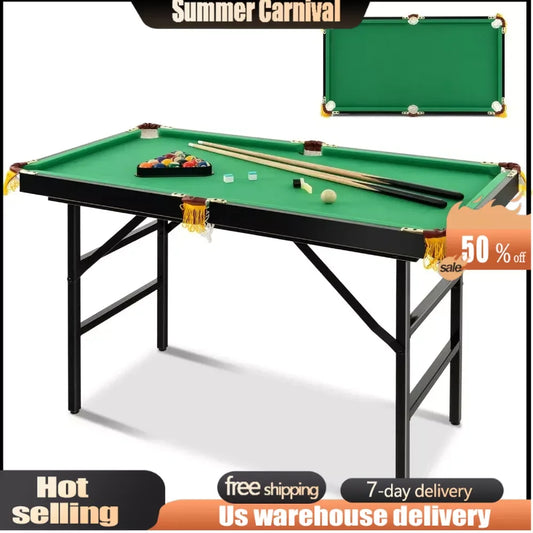 Pool Game Table Includes Cues, 47" Folding Billiard Table, Triangle, Chalk, Brush