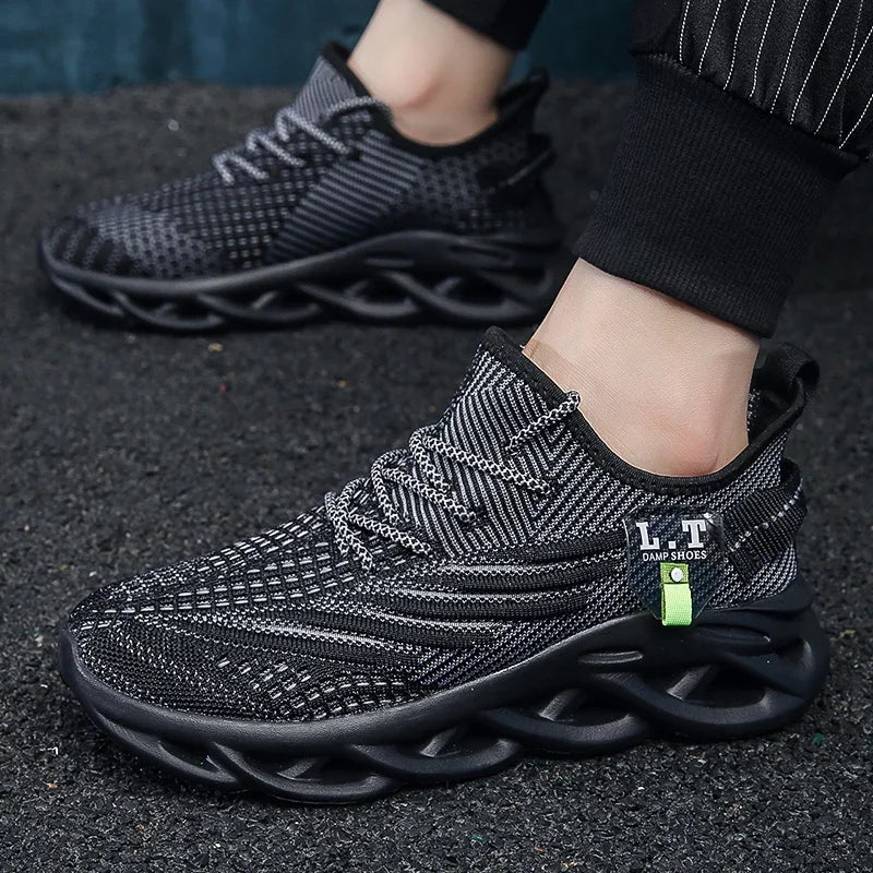 YRZL Men Sports Running Black Jogging Shoes Casual Sneakers
