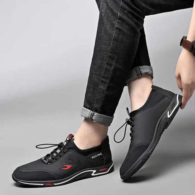 Men' Casual Canva Lace-up Leather Breathable Shoes