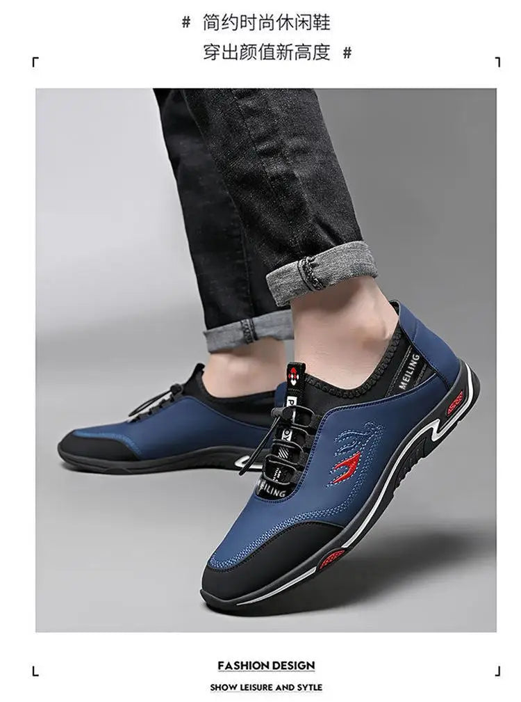 Men' Casual Canva Lace-up Leather Breathable Shoes