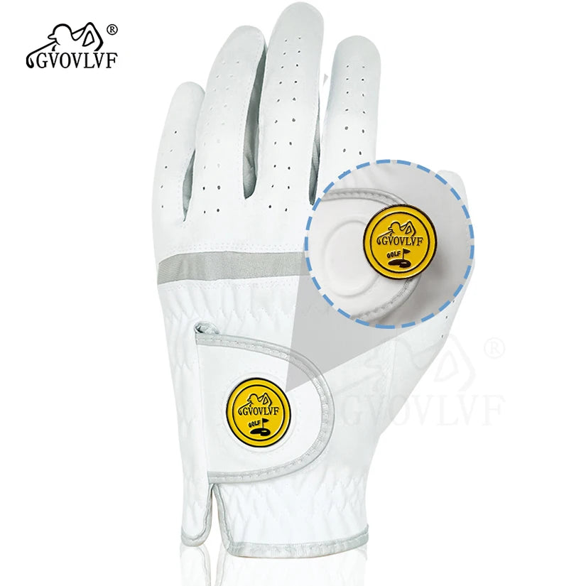 1 Pair Men Golf Glove Micro Soft Fabric Breathable with Magnetic Marker