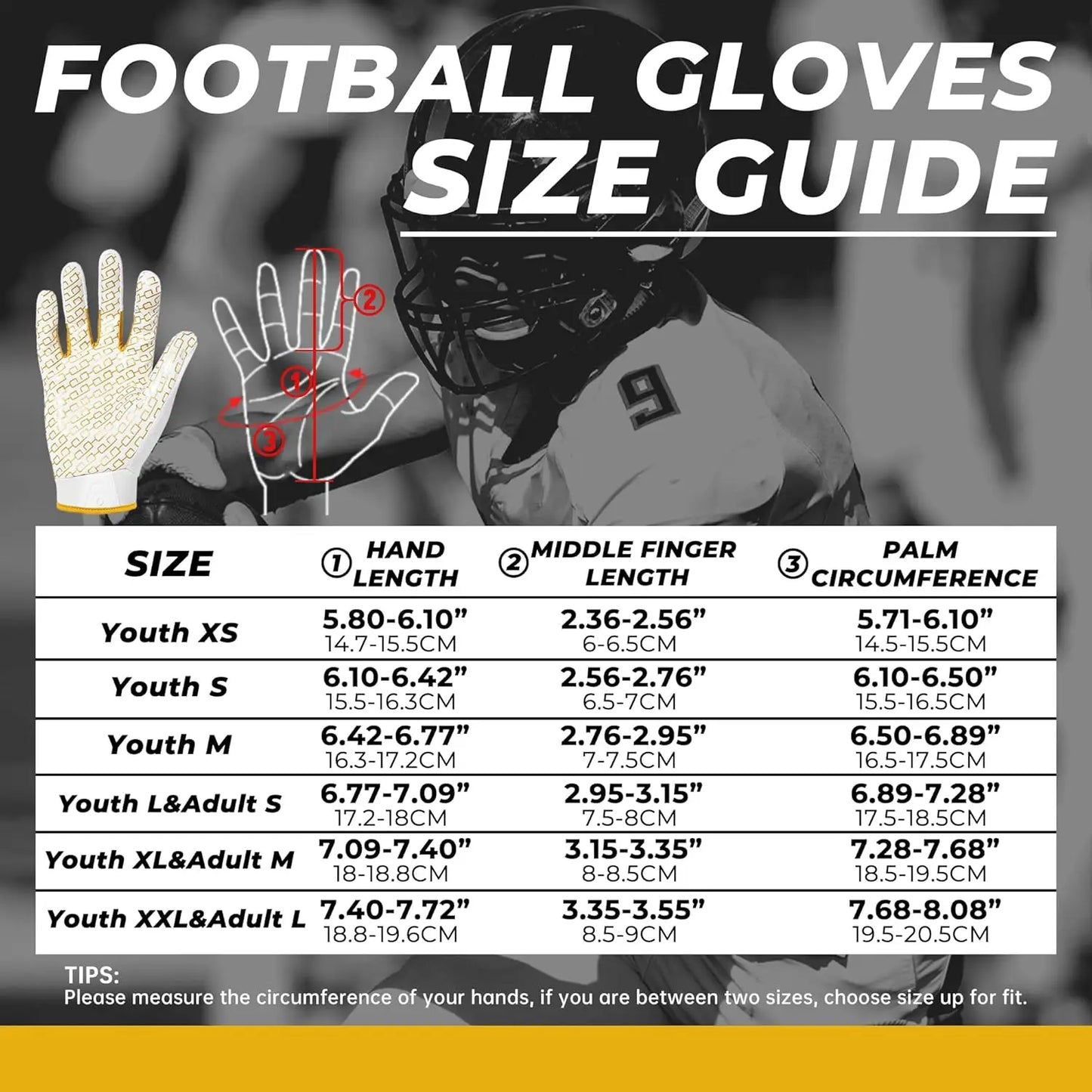 HANDLANDY Silicone palm Anti-slip Youth American Football Gloves