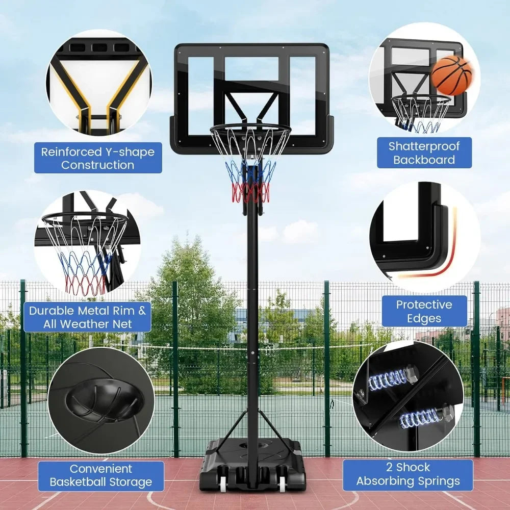 Basketball Hoop, 4.6-10 Ft Height Adjustable with 44" Shatterproof Backboard, 18’’