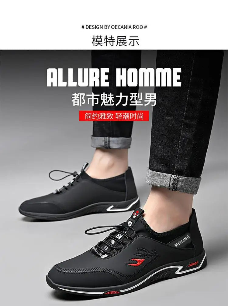 Men' Casual Canva Lace-up Leather Breathable Shoes