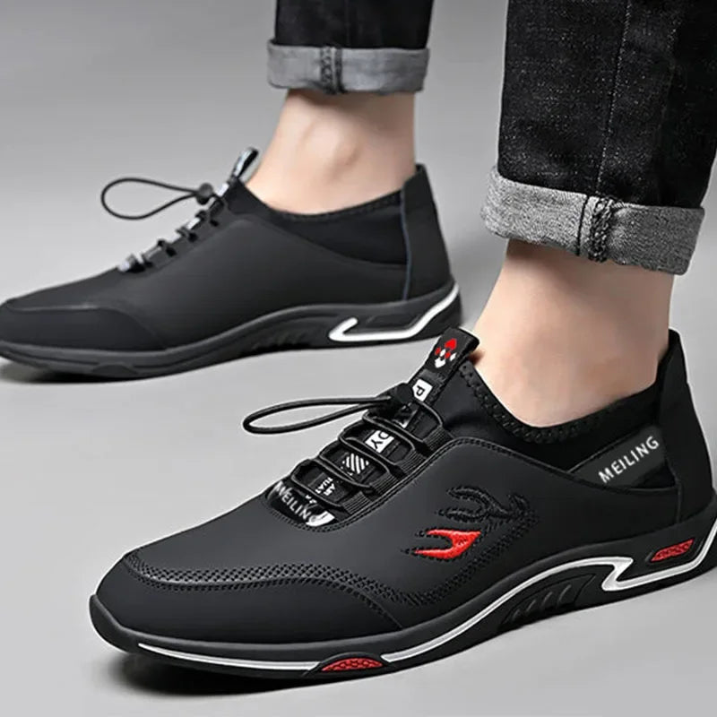 Men' Casual Canva Lace-up Leather Breathable Shoes