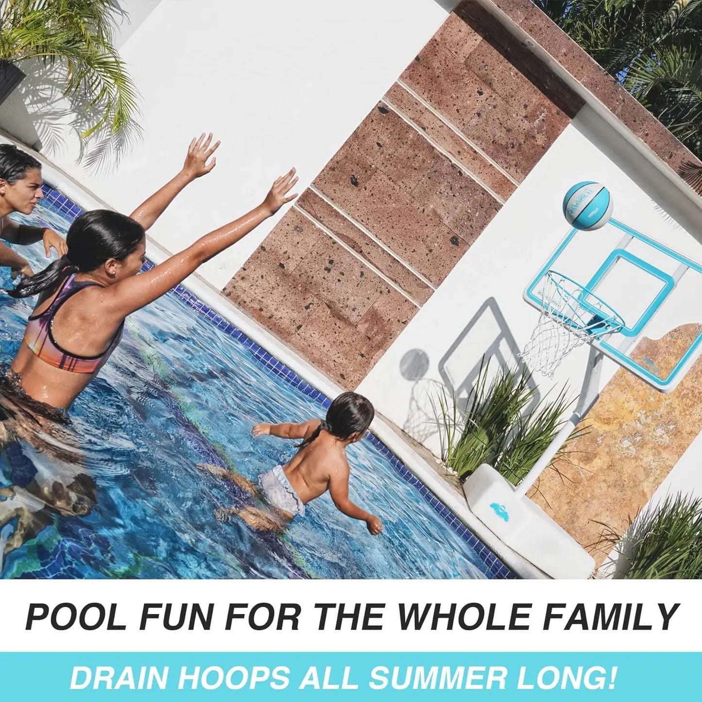 Splash & Shoot Outdoor Adjustable Height Swimming Pool Basketball Hoop w/Ball, Base,