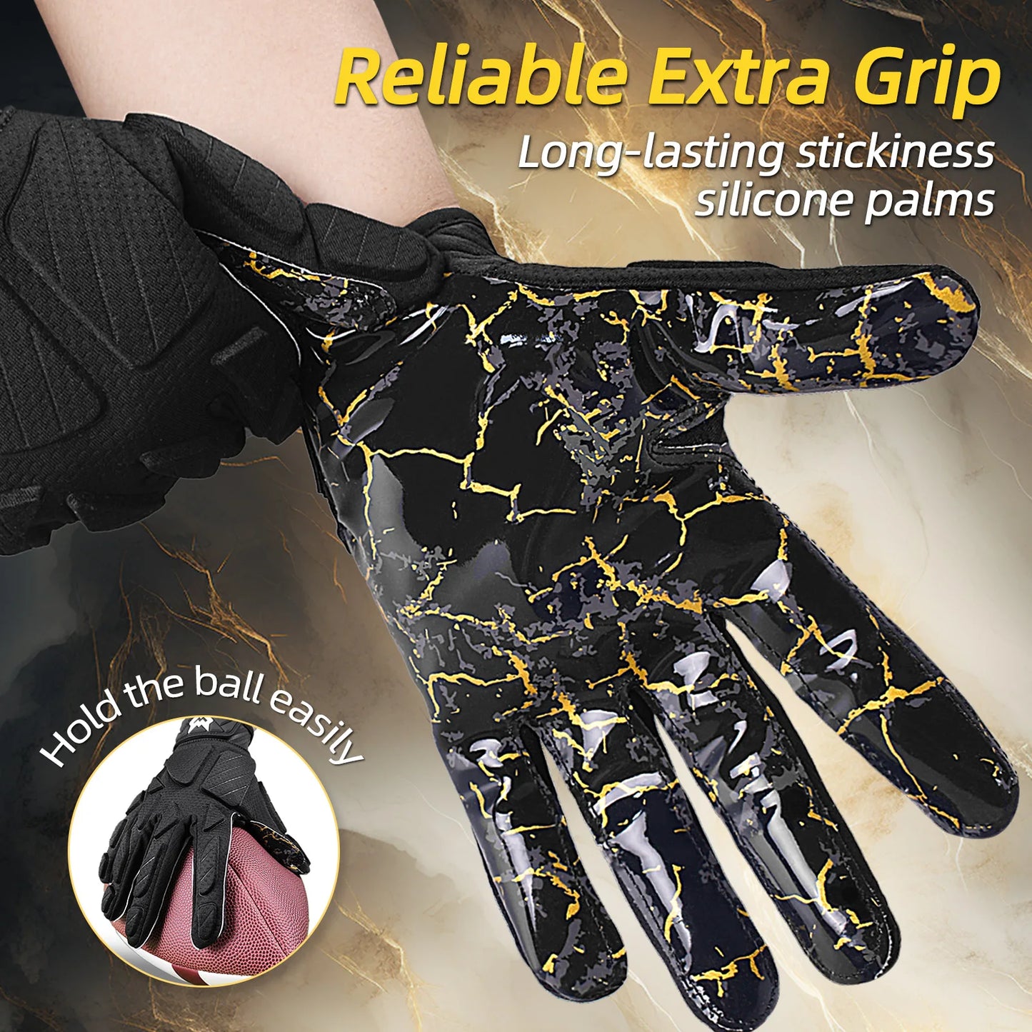 WVVOU Padded Football Gloves, Sticky Receiver- Lineman Gloves