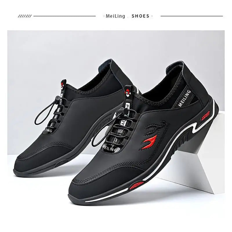 Men' Casual Canva Lace-up Leather Breathable Shoes