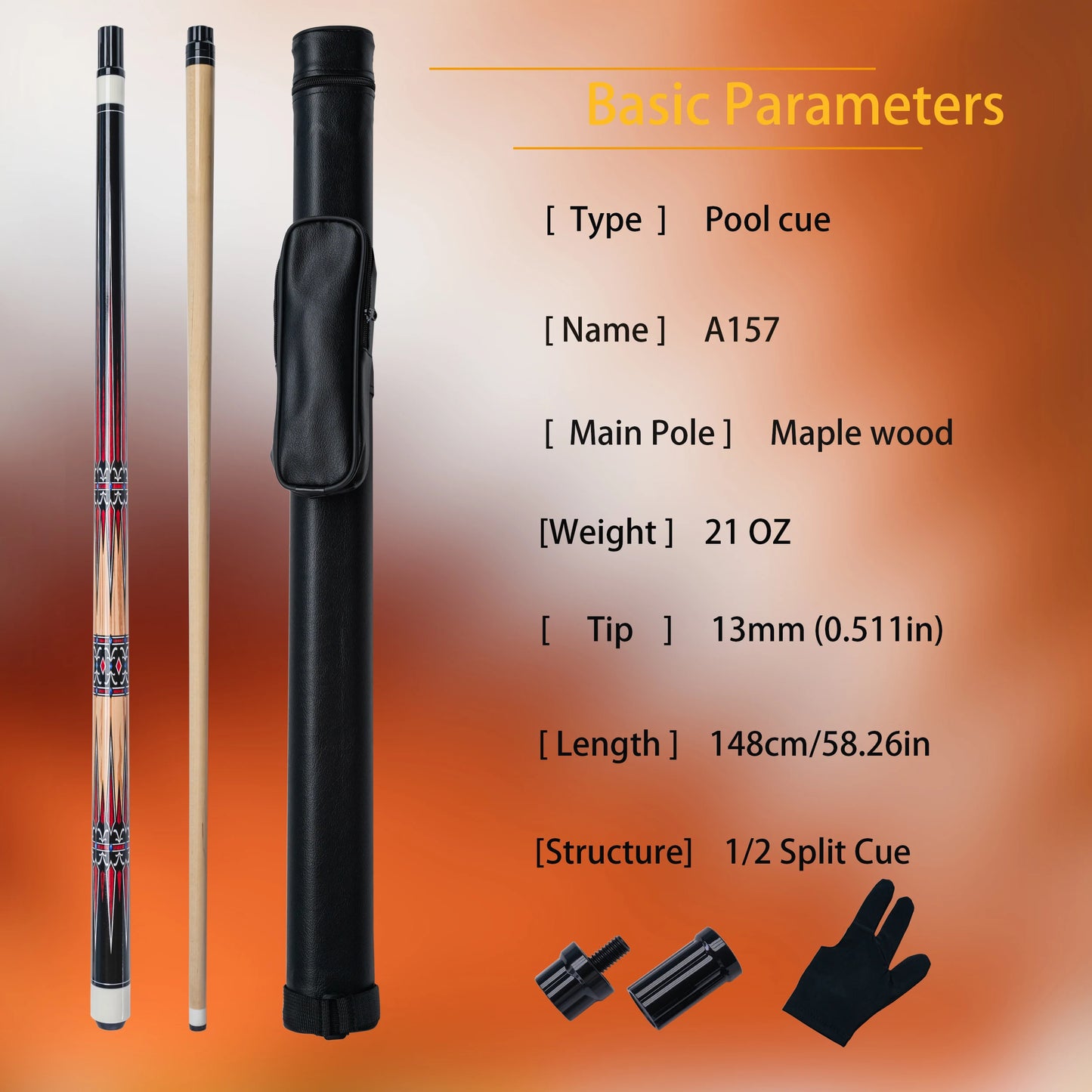 Professional Hardwood Billiards Cue Set 13mm Tip