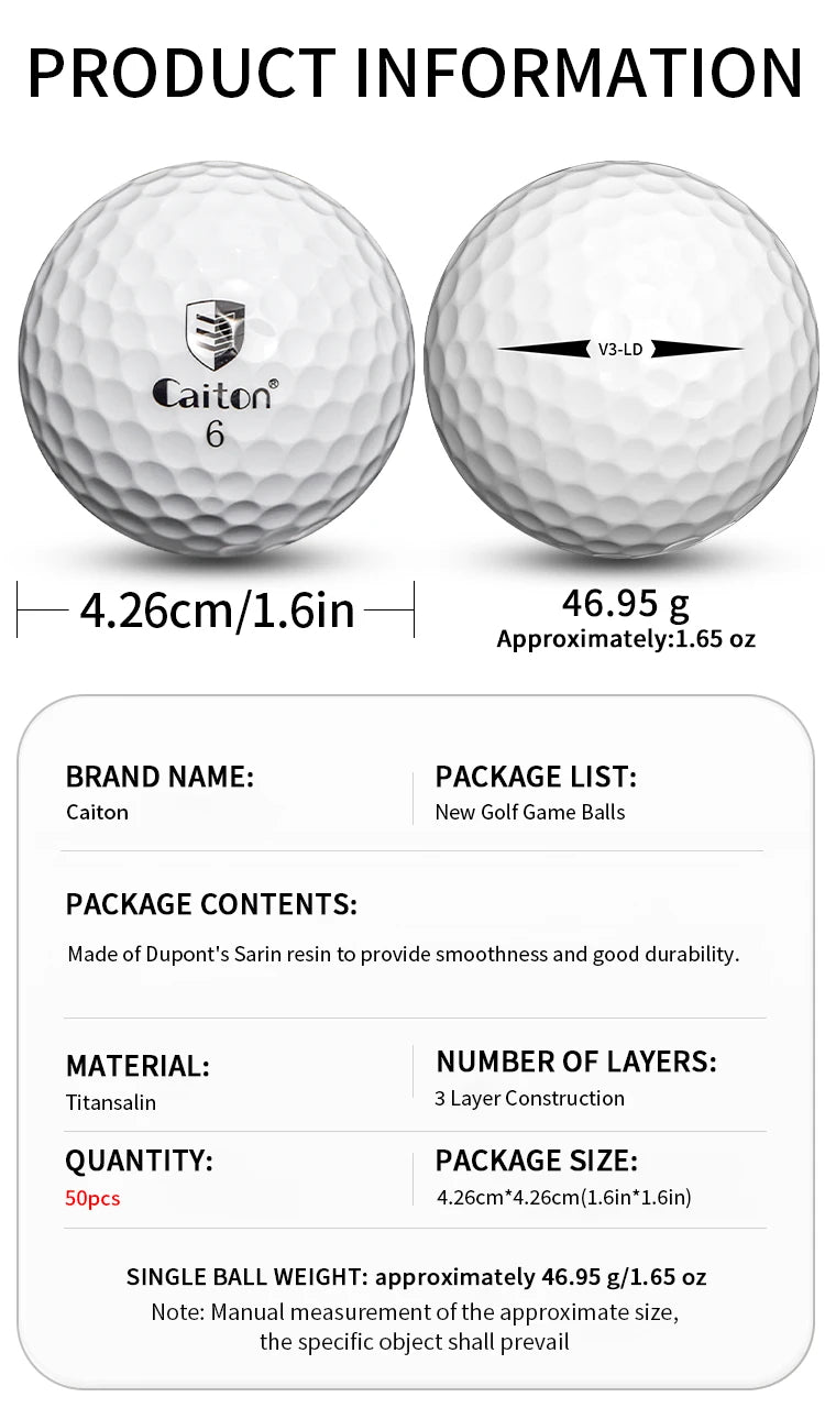 50pcs 3-Layer Golf Balls 332 Dimple, Max Distance