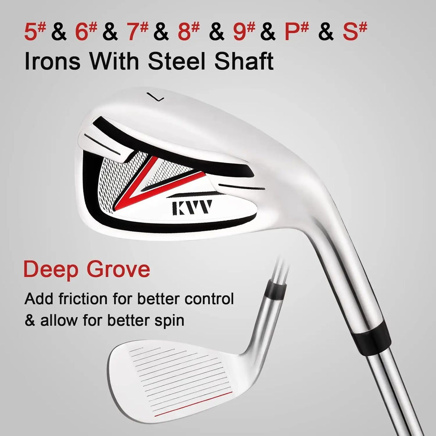 KVV Men’s Complete Golf Clubs Includes Driver, Fairway, Hybrid, 5#-P# Irons, Putter, Stand Bag, Head Covers, Right H