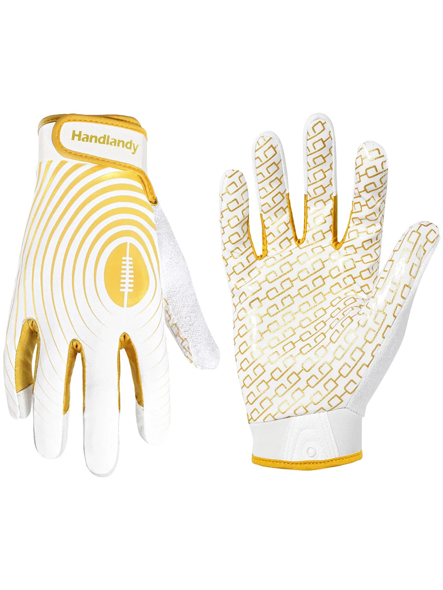 HANDLANDY Youth American Football Gloves, White / Gold