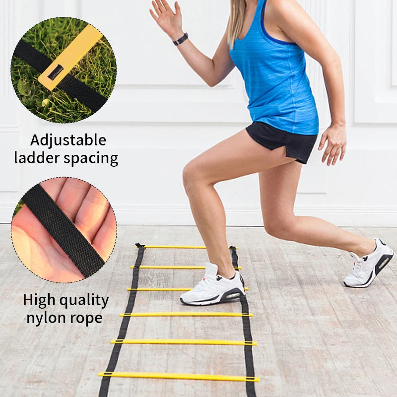 1 Set Of Soccer Speed Quickness Agility Training Set Ladder, (19.6 ft Long With 12 Rungs)