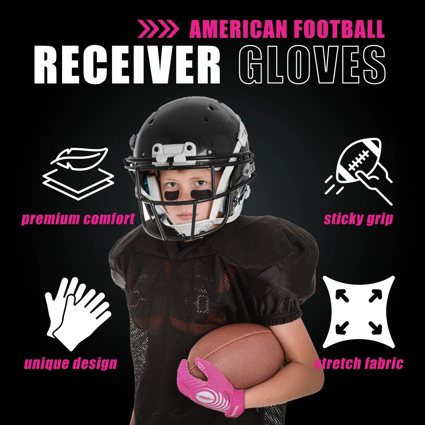 HANDLANDY Youth American Football Sticky Wide Receiver Gloves