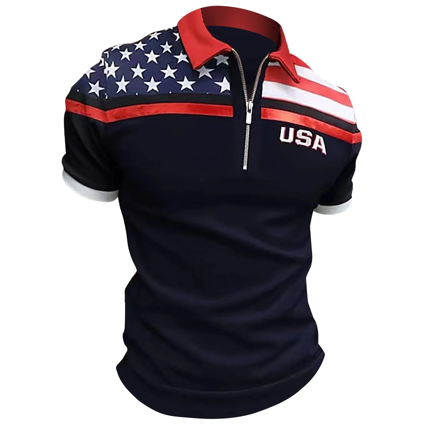 Men's Polo Shirt Independence Day American Flag Print Short Sleeve