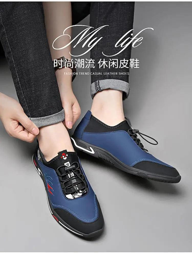 Men' Casual Canva Lace-up Leather Breathable Shoes