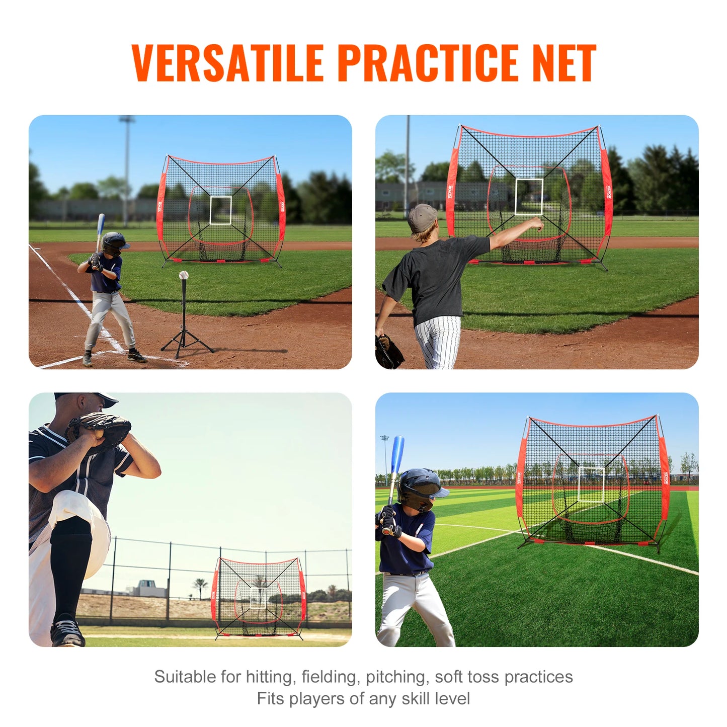 VEVOR 7x7 ft Baseball Softball Practice Net Hitting Catching Pitching Baseball Training Aids