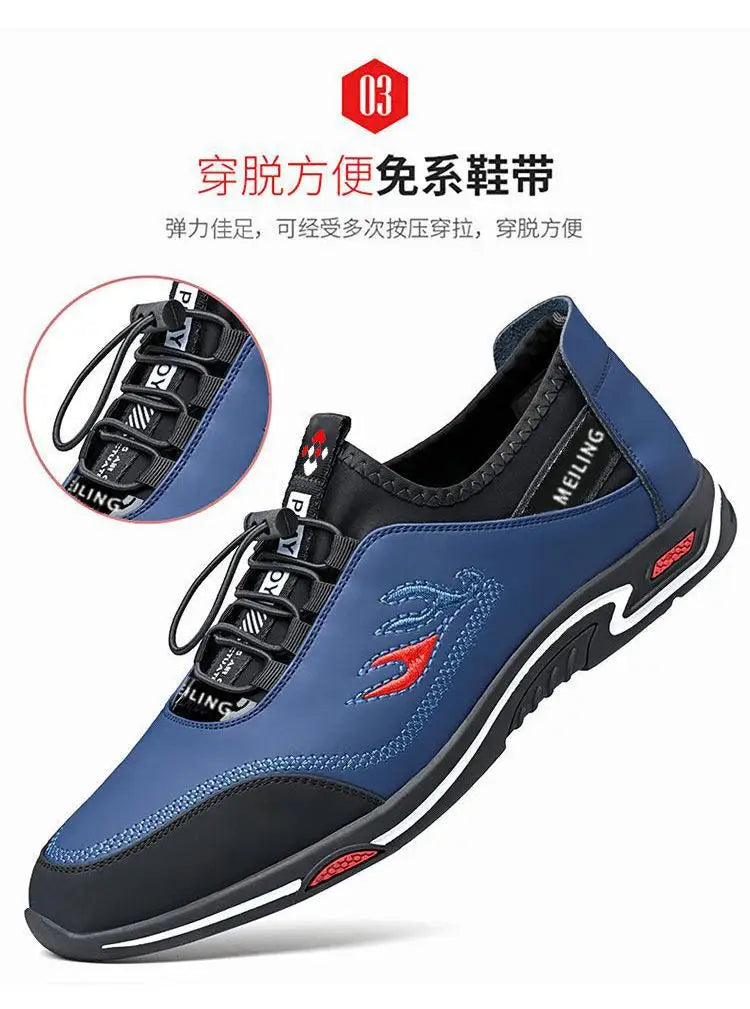 Men' Casual Canva Lace-up Leather Breathable Shoes