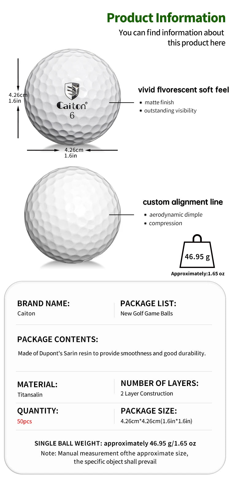 Caiton 50pcs 3-Layer Golf Balls Max Distance, Spin Control