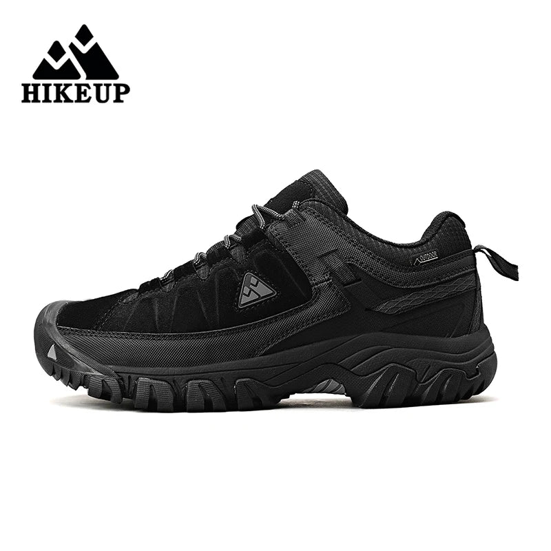 HIKEUP Durable Leather Walking Sneakers Rubber Sole