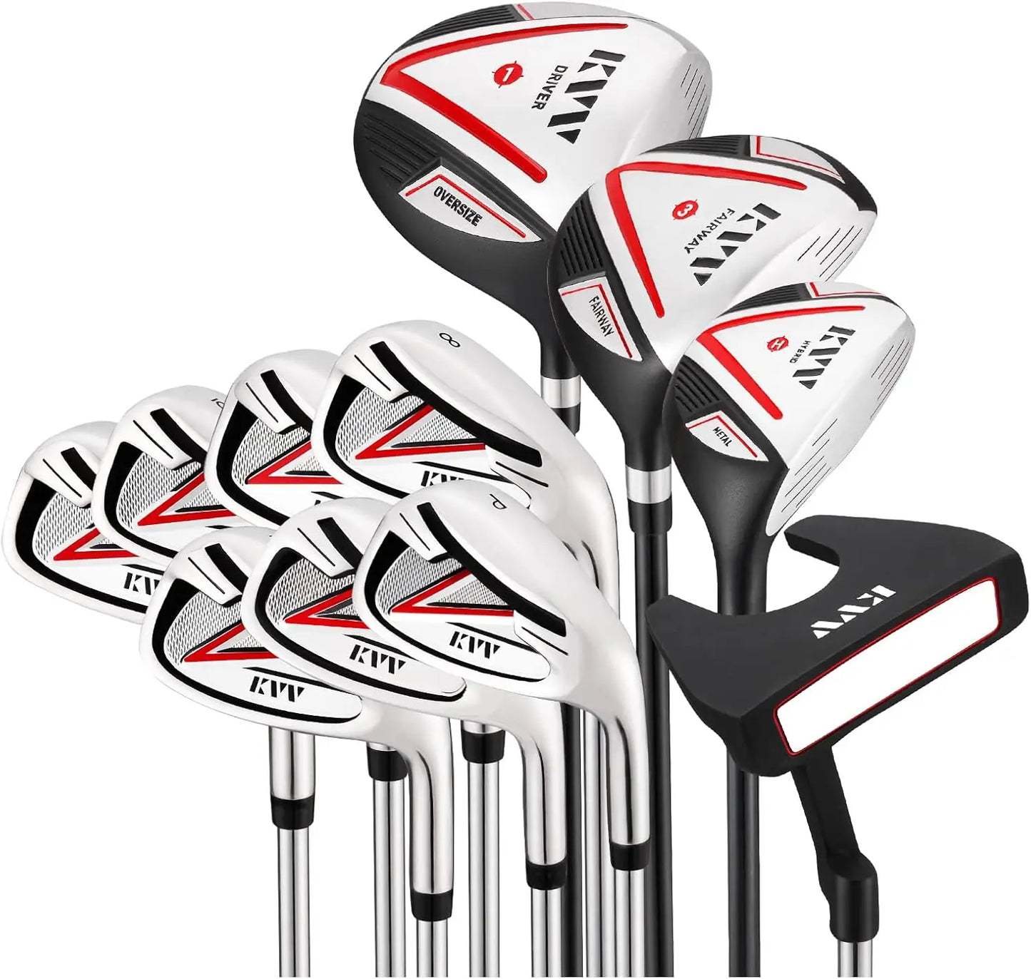 KVV Men’s Complete Golf Clubs Includes Driver, Fairway, Hybrid, 5#-P# Irons, Putter, Stand Bag, Head Covers, Right H