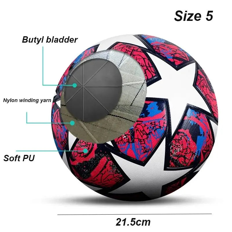 Soccer Ball Official Size 5 Durable Soft PU Leather Seamless