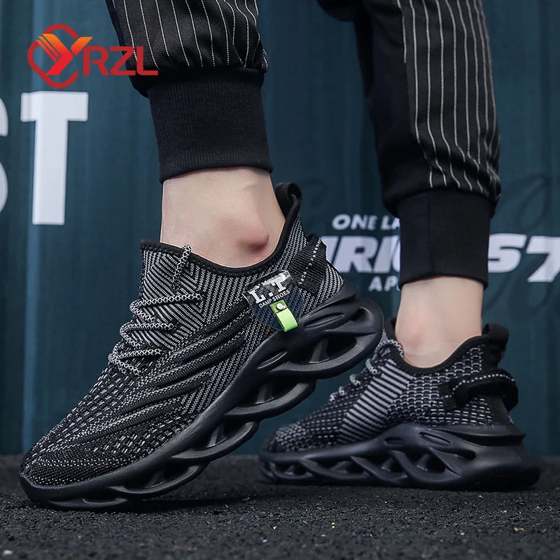 YRZL Men Sports Running Black Jogging Shoes Casual Sneakers