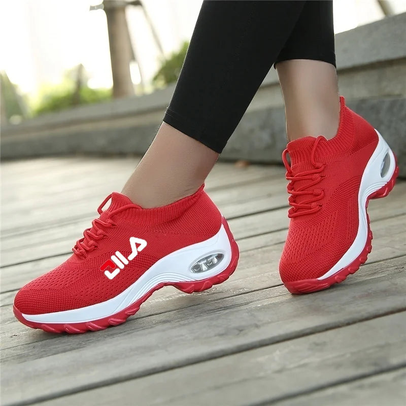 Women Tennis Shoes Breathable Mesh Height-increasing Slip-on Female Sock Footwear Outdoor Women Sneakers Thick Bottom Platforms