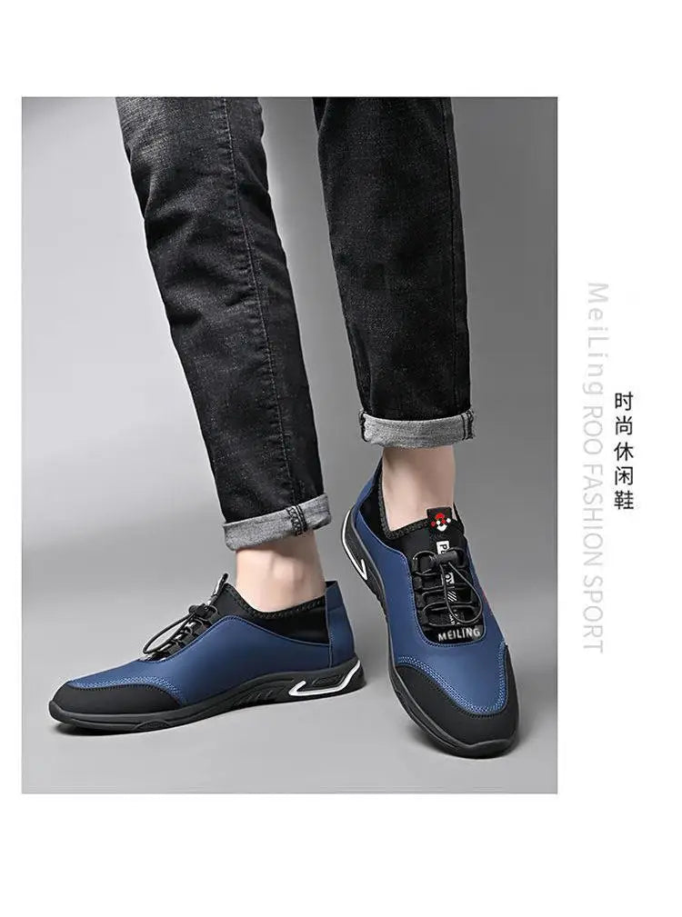 Men' Casual Canva Lace-up Leather Breathable Shoes