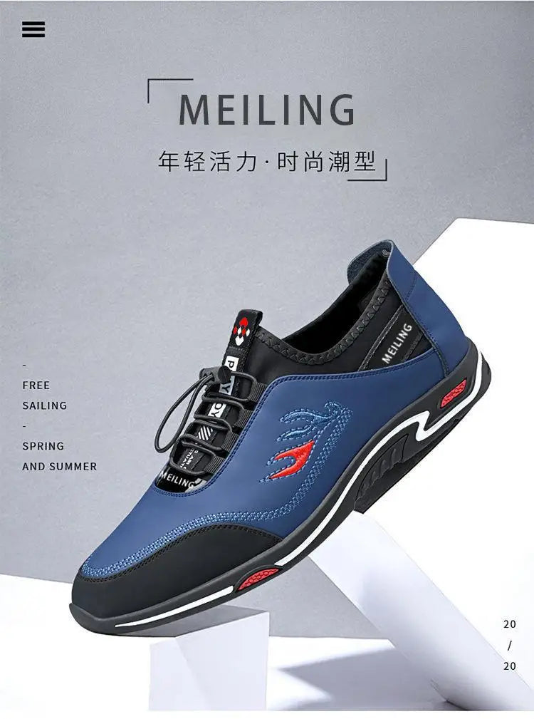 Men' Casual Canva Lace-up Leather Breathable Shoes