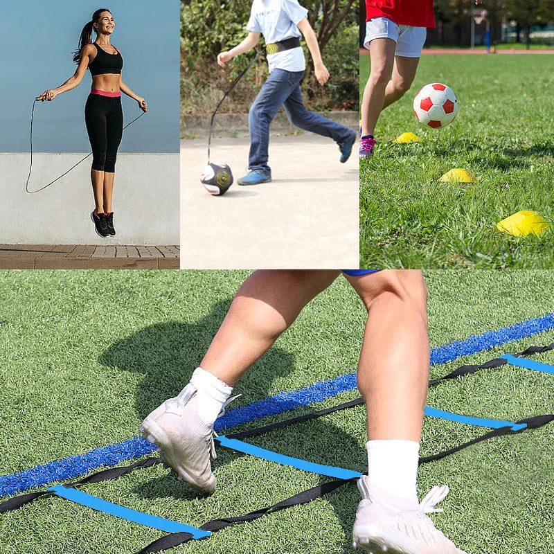 Agility Ladder Football Speed Training Aid 12pcs Disc Cones, 1pc Skipping Rope, Straps,