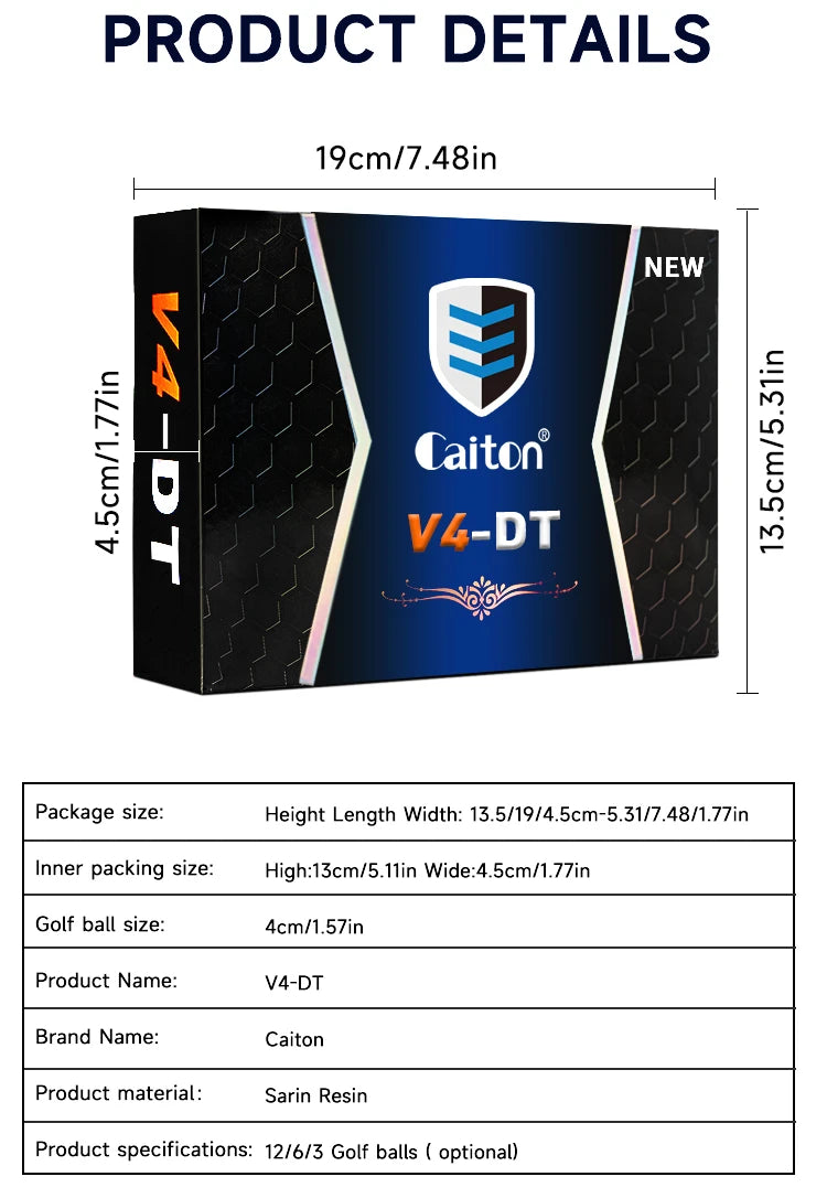 Caiton Pro Golf Balls - 4 Layers, DuPont Surlyn, Adds 30 Yards, Tournament Performance, Great Feel (12/6/3 Pack)