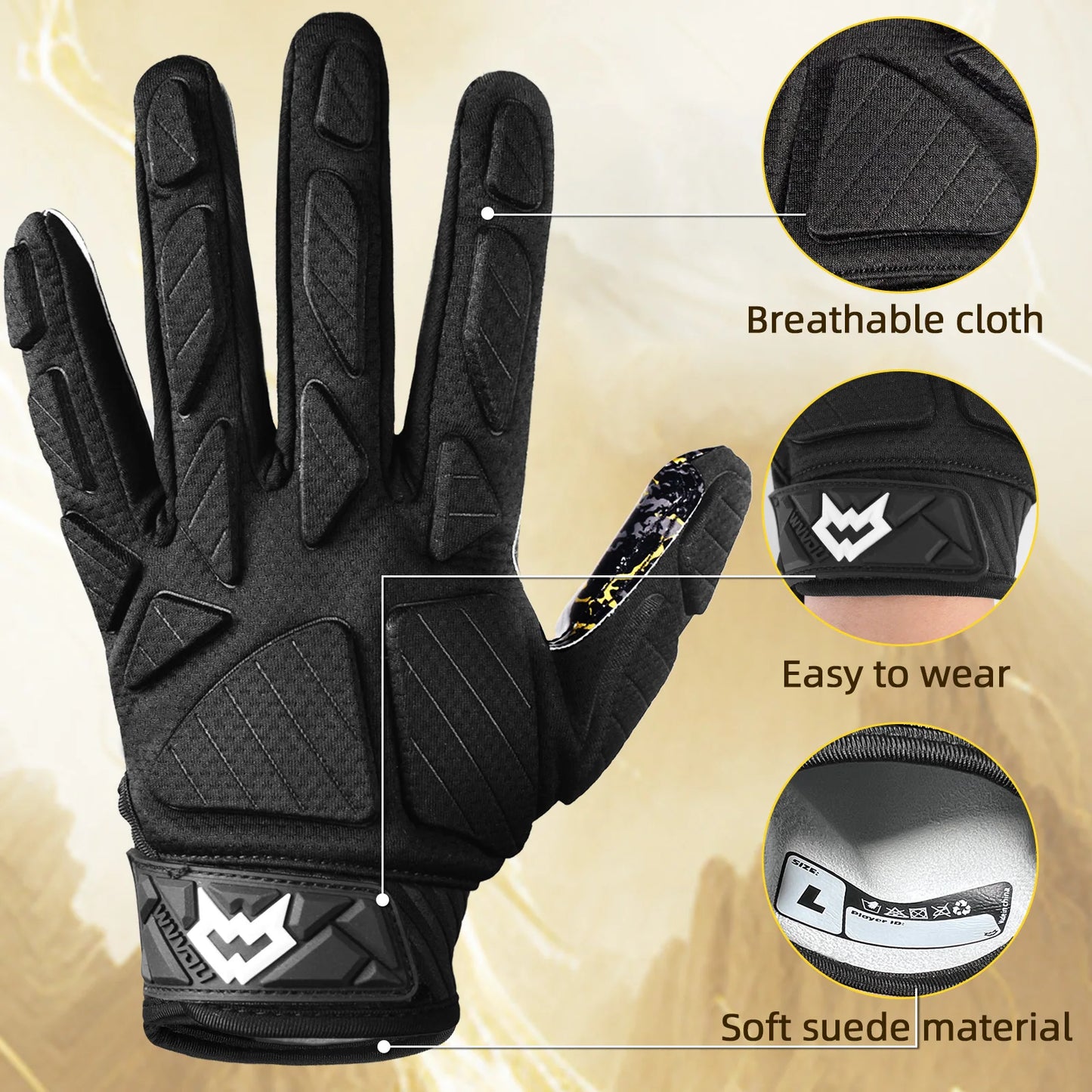 WVVOU Padded Football Gloves, Sticky Receiver- Lineman Gloves