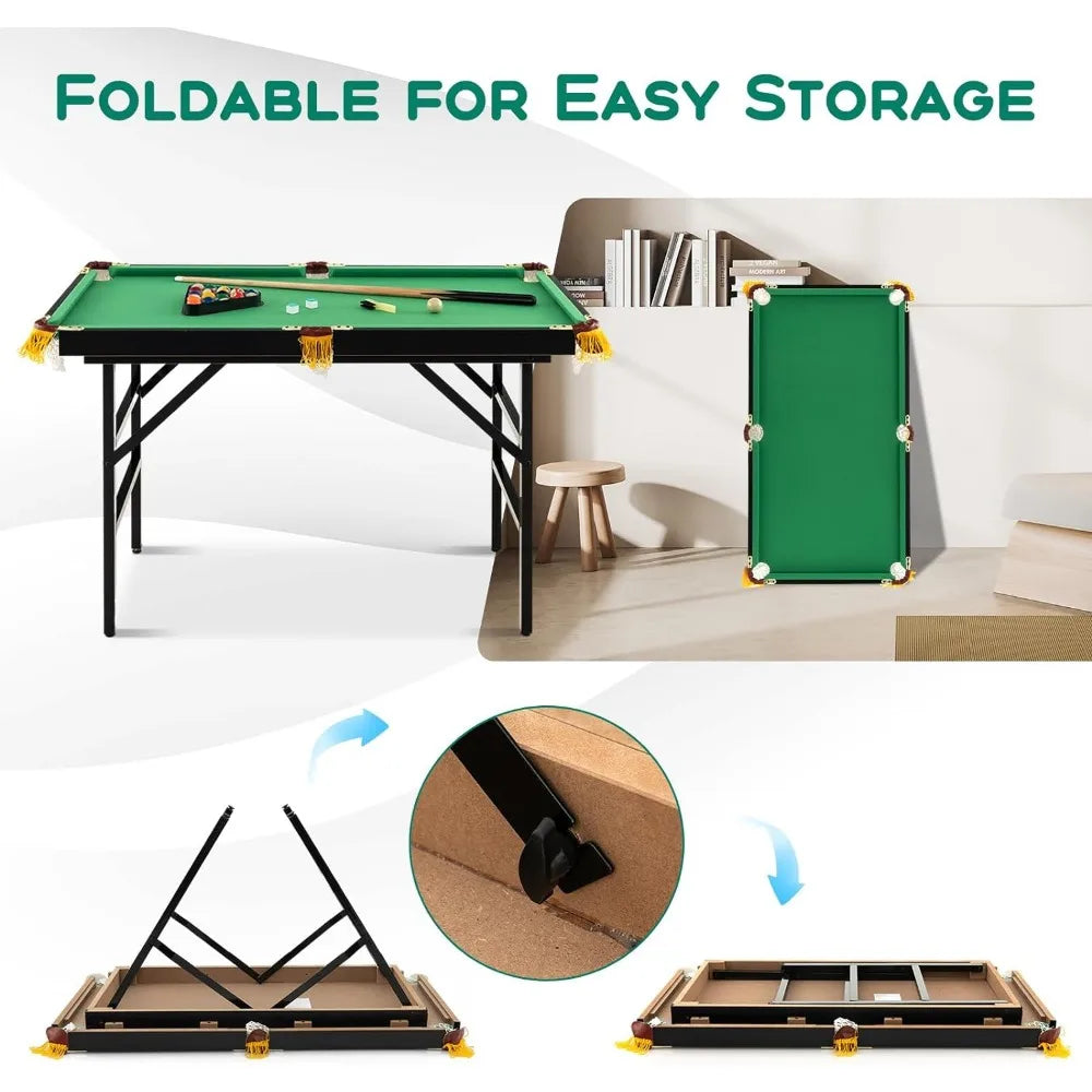 Pool Game Table Includes Cues, 47" Folding Billiard Table, Triangle, Chalk, Brush