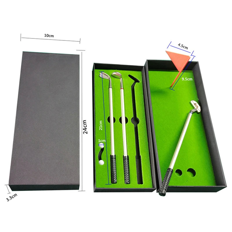 Golf Pen Set Mini Desktop Includes Putting Green 3 Clubs Pen Balls And Flag