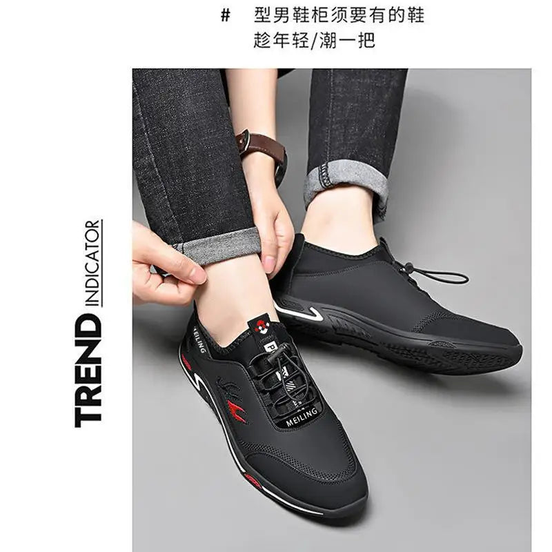 Men' Casual Canva Lace-up Leather Breathable Shoes