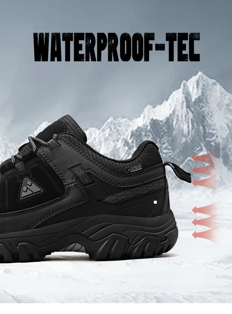 HIKEUP Durable Leather Walking Sneakers Rubber Sole