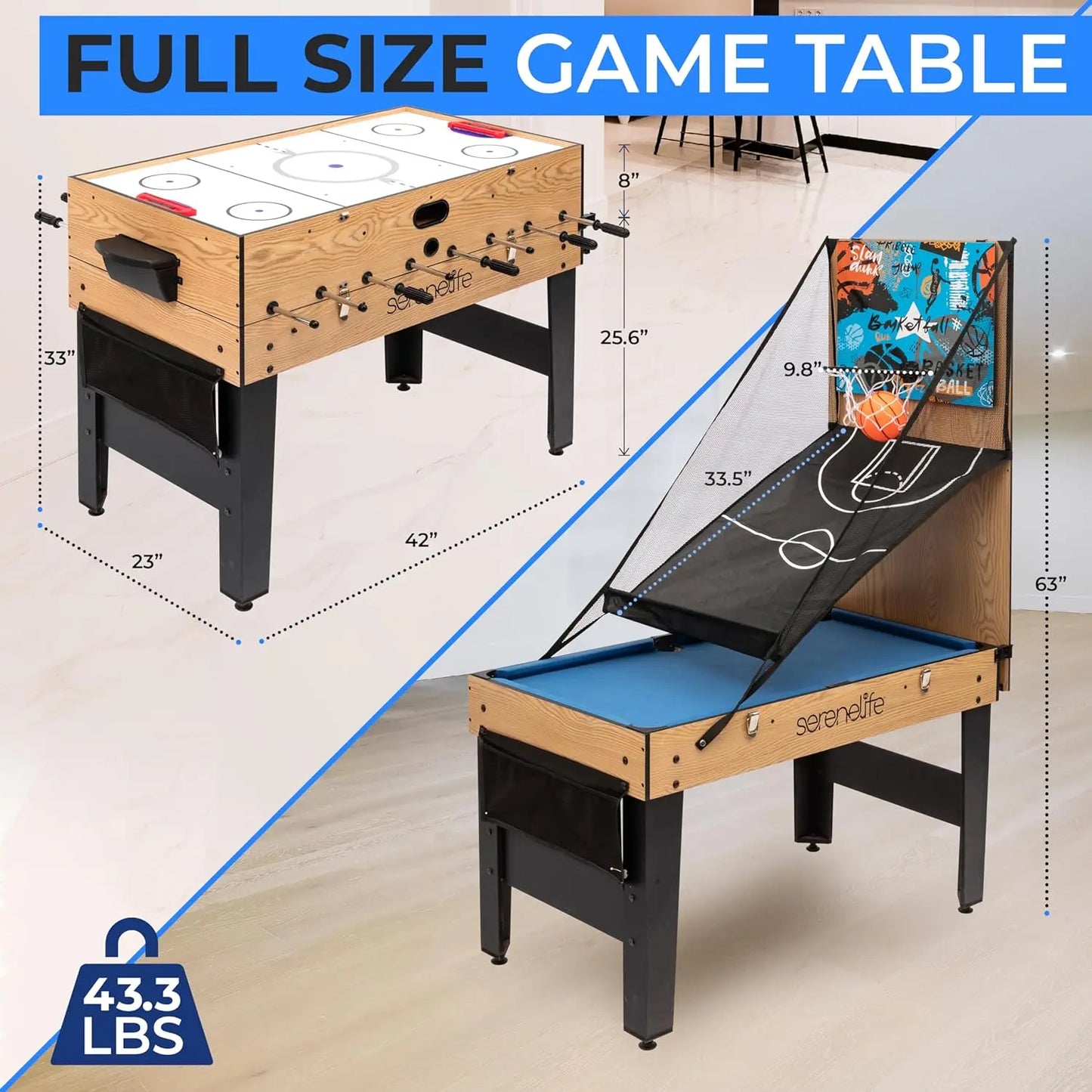 48" 6-in-1 Multi Game Table Arcade Pool, Air Hockey, Foosball, Basketball