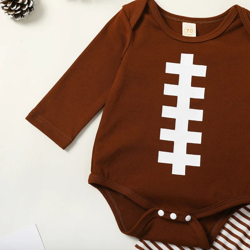 0-18M Baby Boy Girl Football Outfit Long Sleeve Romper Elastic Pants 3PCS Clothes