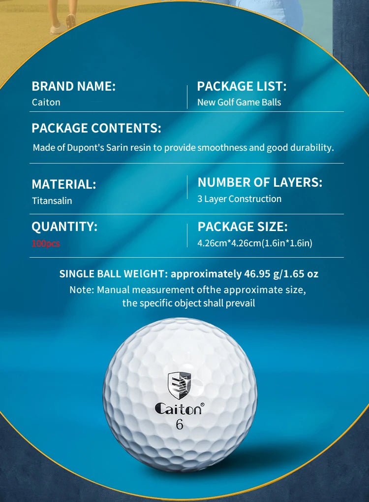 Caiton 100pcs 3-Layer Golf Balls - High Performance,