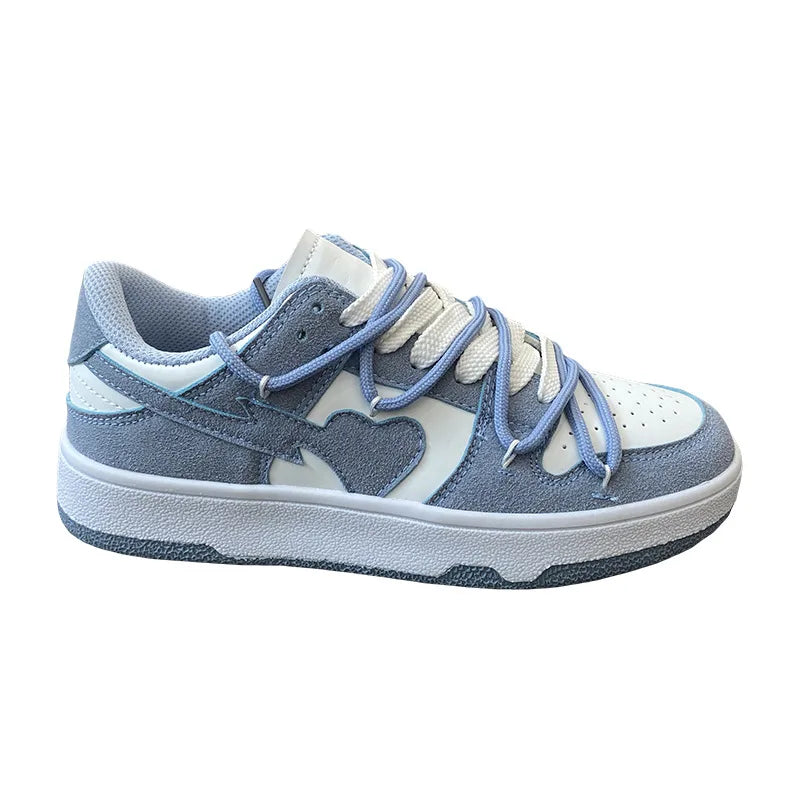 Sneakers Girly Heart Fashion Blue Casuals Lace-up White