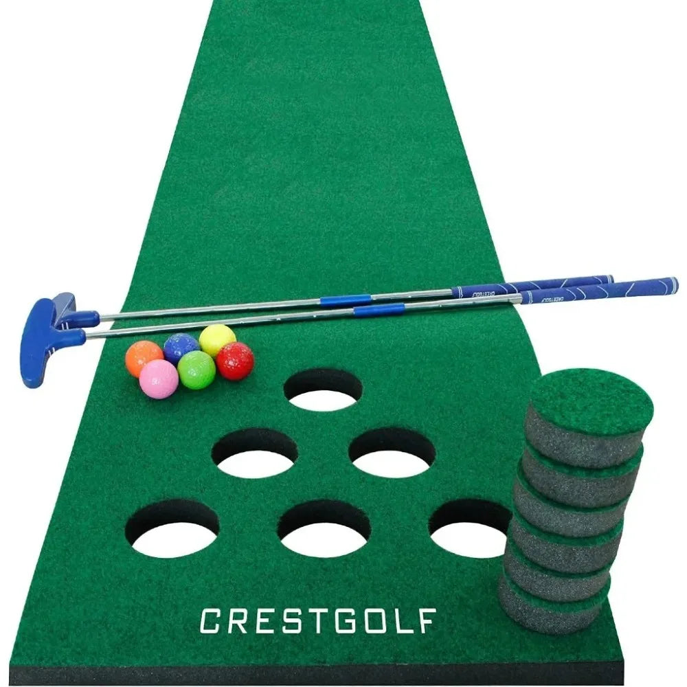 Golf Pong Mat Game Set Green Mat, Golf Putting Mat with 2 Putters, 6 Golf Balls,