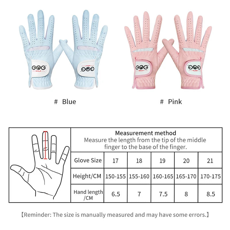 1pair GOLF GLOVES BLUE or PINK Professional Breathable soft Fabric women