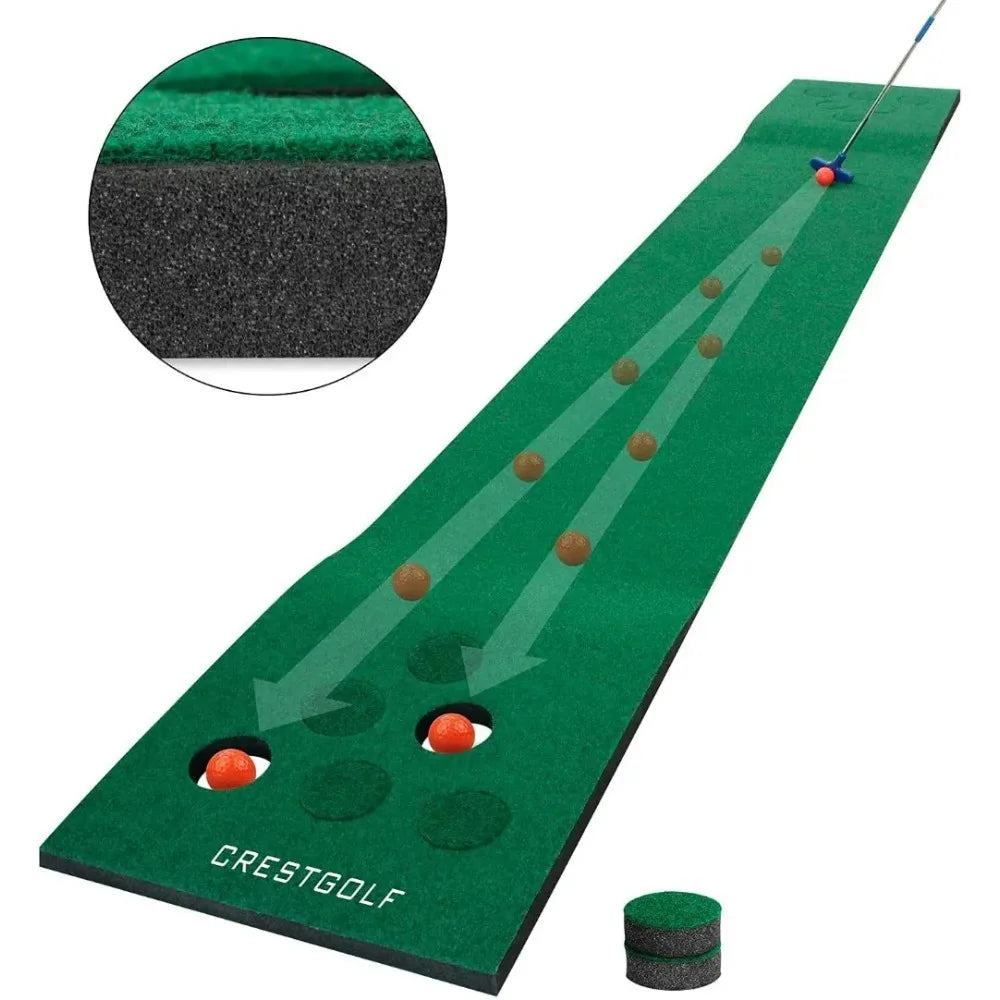 Golf Pong Mat Game Set Green Mat, Golf Putting Mat with 2 Putters, 6 Golf Balls,